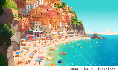 Morning view of the small town of Amalfi on the Mediterranean coast, Italy 103421726