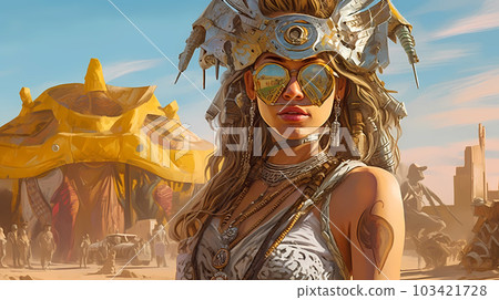 Illustration of the Burning Man Festival in the Black Rock Desert in Nevada, USA Illustration of the Burning Man Festival in the Black Rock Desert in Nevada, USA 103421728