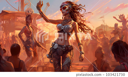 Illustration of the Burning Man Festival in the Black Rock Desert in Nevada, USA Illustration of the Burning Man Festival in the Black Rock Desert in Nevada, USA 103421730