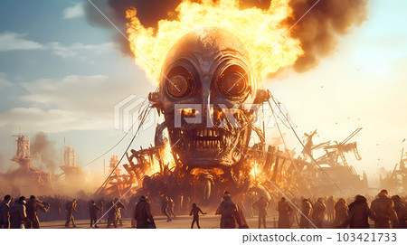 Illustration of the Burning Man Festival in the Black Rock Desert in Nevada, USA Illustration of the Burning Man Festival in the Black Rock Desert in Nevada, USA 103421733
