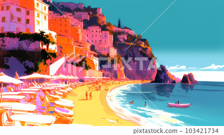 Morning view of the small town of Amalfi on the Mediterranean coast, Italy 103421734