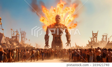 Illustration of the Burning Man Festival in the Black Rock Desert in Nevada, USA Illustration of the Burning Man Festival in the Black Rock Desert in Nevada, USA 103421740
