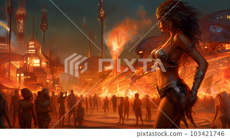 Illustration of the Burning Man Festival in the Black Rock Desert in Nevada, USA Illustration of the Burning Man Festival in the Black Rock Desert in Nevada, USA 103421746