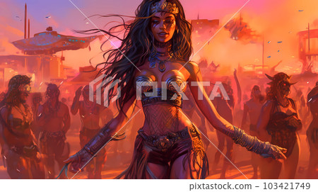 Illustration of the Burning Man Festival in the Black Rock Desert in Nevada, USA Illustration of the Burning Man Festival in the Black Rock Desert in Nevada, USA 103421749