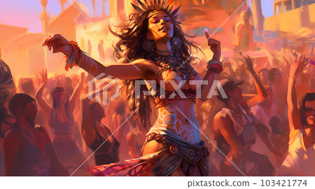 Illustration of the Burning Man Festival in the Black Rock Desert in Nevada, USA 103421774