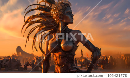 Illustration of the Burning Man Festival in the Black Rock Desert in Nevada, USA Illustration of the Burning Man Festival in the Black Rock Desert in Nevada, USA 103421778