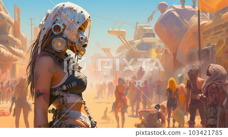 Illustration of the Burning Man Festival in the Black Rock Desert in Nevada, USA Illustration of the Burning Man Festival in the Black Rock Desert in Nevada, USA 103421785