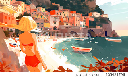 Morning view of the small town of Amalfi on the Mediterranean coast, Italy 103421796