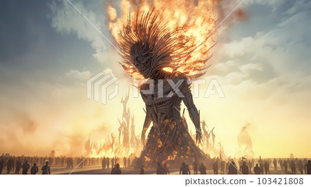 Illustration of the Burning Man Festival in the Black Rock Desert in Nevada, USA Illustration of the Burning Man Festival in the Black Rock Desert in Nevada, USA 103421808