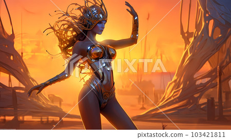 Illustration of the Burning Man Festival in the Black Rock Desert in Nevada, USA Illustration of the Burning Man Festival in the Black Rock Desert in Nevada, USA 103421811