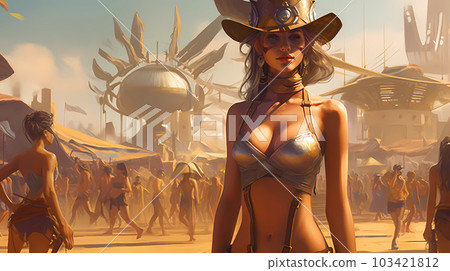 Illustration of the Burning Man Festival in the Black Rock Desert in Nevada, USA 103421812
