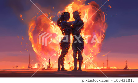 Illustration of the Burning Man Festival in the Black Rock Desert in Nevada, USA Illustration of the Burning Man Festival in the Black Rock Desert in Nevada, USA 103421813