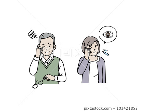 一對老花眼或視力下降困擾的老年夫婦的插圖 一對老花眼或視力下降困擾的老年夫婦的插圖 103421852