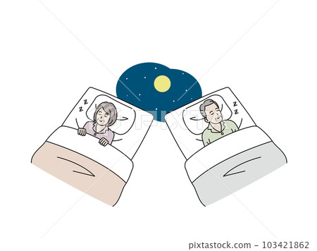 Illustration of sleeping, going to bed, elderly couple 103421862