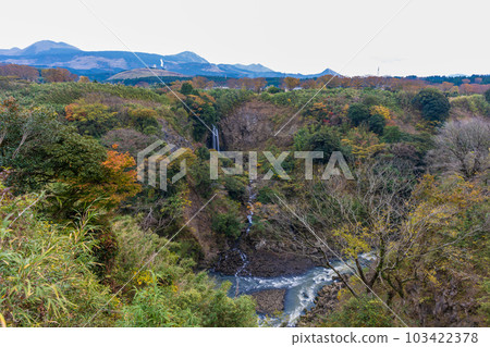 被紅葉染紅的白絲瀑布全景(從須賀流瀑布展望台眺望)``南阿蘇村館野'' 被紅葉染紅的白絲瀑布全景(從須賀流瀑布展望台眺望)``南阿蘇村館野'' 103422378