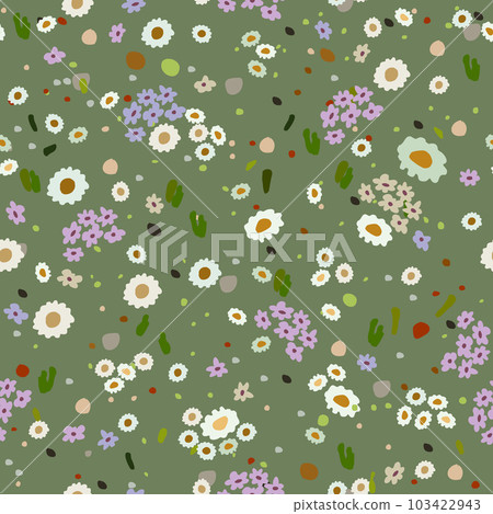 Vector seamless floral pattern. Summer meadow. Colorful flowers on green grass. Vector seamless floral pattern. Summer meadow. Colorful flowers on green grass. 103422943