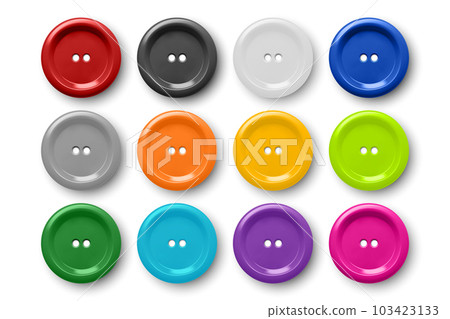 Vector 3d Realistic Buttons for Clothes Icon Set Closeup Isolated. Fashion, Art, Needlework, Sewing, Scrapbooking Decor. Round Clothes Button Collection, Top View 103423133