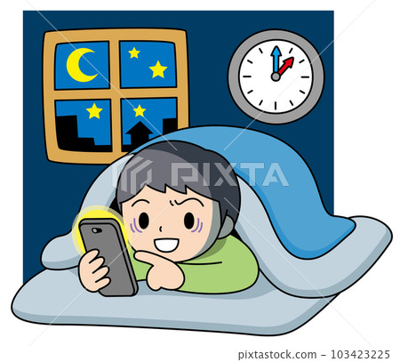 A boy who stays up late and plays with a smartphone 103423225