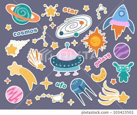 A set of stickers from space cartoons, cartoon monsters, aliens 103423501