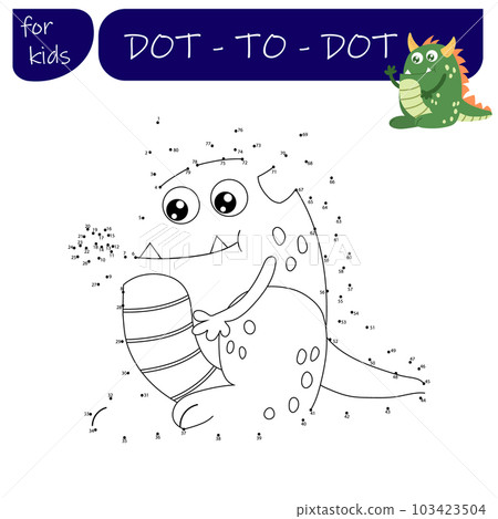 A game with numbers, a point-to-point educational game for children, cartoon monsters, aliens. Vector illustration 103423504