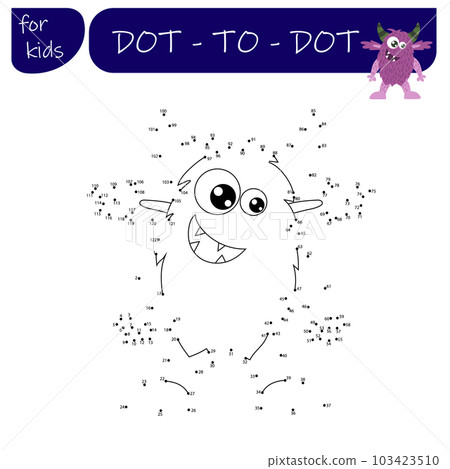 A game with numbers, a point-to-point educational game for children, cartoon monsters, aliens. Vector illustration A game with numbers, a point-to-point educational game for children, cartoon monsters, aliens. Vector illustration 103423510