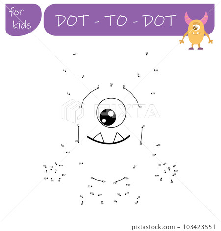 A game with numbers, a point-to-point educational game for children, cartoon monsters, aliens. Vector illustration A game with numbers, a point-to-point educational game for children, cartoon monsters, aliens. Vector illustration 103423551