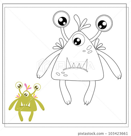 Coloring book for kids, cartoon monsters, aliens. Vector illustration on a white background Coloring book for kids, cartoon monsters, aliens. Vector illustration on a white background 103423661