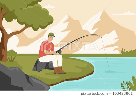 Fishing rod illustration background. Illustration for websites, landing pages, mobile apps, posters and banners. Trendy flat vector illustration Fishing rod illustration background. Illustration for websites, landing pages, mobile apps, posters and banners. Trendy flat vector illustration 103423961