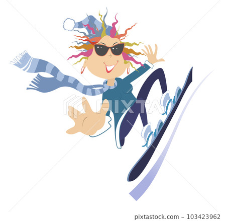 Young woman a snowboarder. Winter sport. Young woman riding on the snowboard Young woman a snowboarder. Winter sport. Young woman riding on the snowboard 103423962