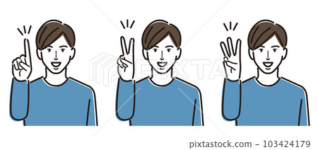 穿著休閒服的男性手指姿勢 穿著休閒服的男性手指姿勢 103424179