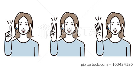 穿著隨意的女人手指姿勢 103424180