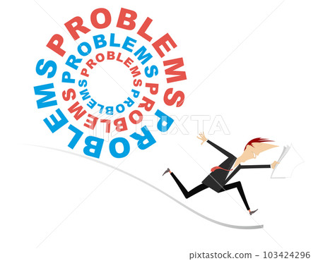 Businessman. Problem. Concept. Businessman running away from big pile of problems 103424296