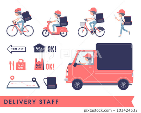 Set of T-shirt mash hair woman doing delivery 103424532