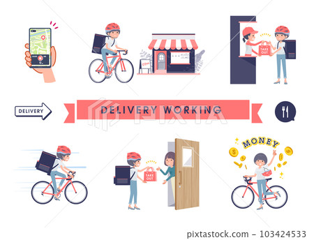 Set of T-shirt mash hair women who do delivery work 103424533