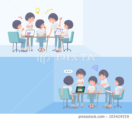 一套 T 卹混搭頭髮女性開腦會議 103424559