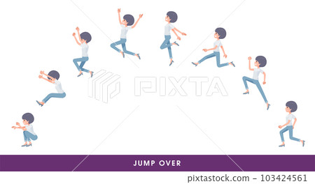 Set of T-shirt mash hair women jumping over 103424561