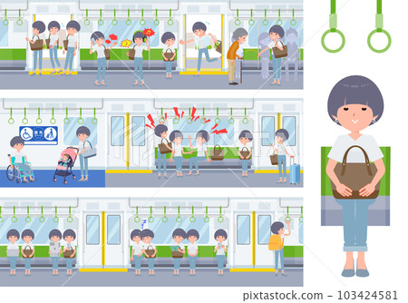 坐火車的T卹混搭頭髮女人套裝 103424581
