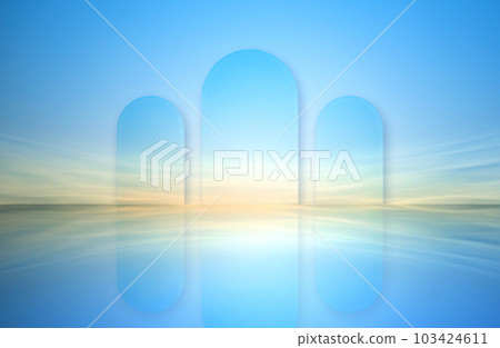 鏡面拱門與水波倒影有湛藍的天空背景 鏡面拱門與水波倒影有湛藍的天空背景 103424611