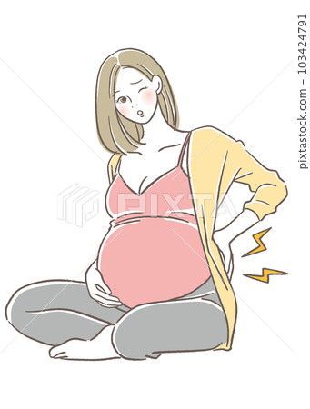 Pregnant woman with big stomach and back pain 103424791