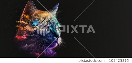 Abstract animal Cat portrait with colorful double exposure paint. Generative AI. Abstract animal Cat portrait with colorful double exposure paint. Generative AI. 103425215