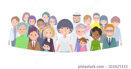 Set of T-shirt mash hair women standing in front of a crowd 103425352