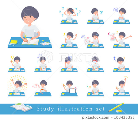 一套關於學習的 t 卹混搭頭髮女人 103425355