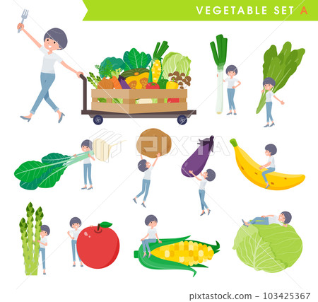 Set of vegetables and t-shirt mash hair woman. Type A 103425367