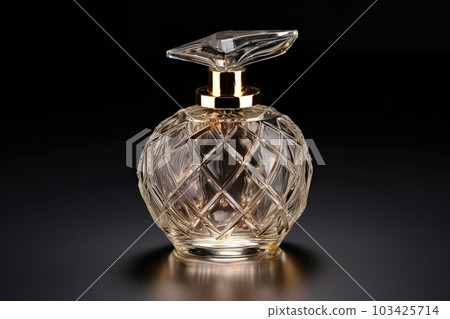 Bottle of luxury perfume on black background with reflections 103425714