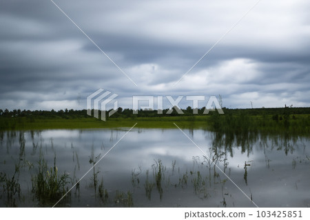 Floods. Flood due to heavy rains, filling rivers, reservoirs, swamps and streams throughout the country. Flood image. 103425851