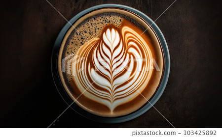 Hot coffee capuccino with latte art, Generative AI Illustration