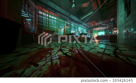 deserted Asian bar lit up by neon lights deserted Asian bar lit up by neon lights 103426143