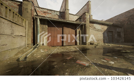 Old abandoned industrial street view with brick facades Old abandoned industrial street view with brick facades 103426145