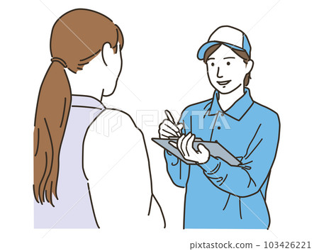 女工與女顧客微笑交談 103426221