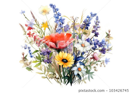 Wildflower Meadow Bouquet watercolor painting. Wildflower Meadow Bouquet watercolor painting. 103426745